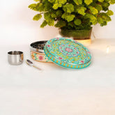 Hand Painted Spice Box With 7 Compartments - Green